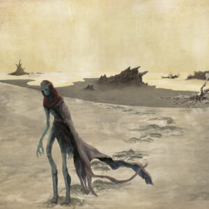 Crash sur l'exoplanète K2-18 c | Ancienne Peinture à l'huile | Illustration numérique imprimée | Concept Art crash Alien