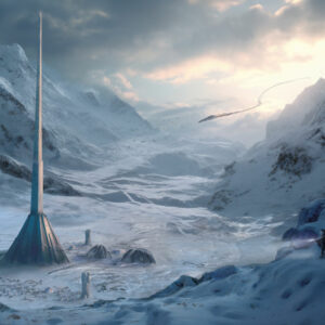 "DEMETE', La citée perdue sur l'exoplanète TRAPPIST-1 F | Illustration numérique imprimée | Concept Art Ville Alien